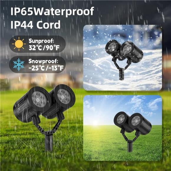 Christmas Snowflake Projector Lights Outdoor,Timer Setting Double Head Snowfall - Picture 4 of 7